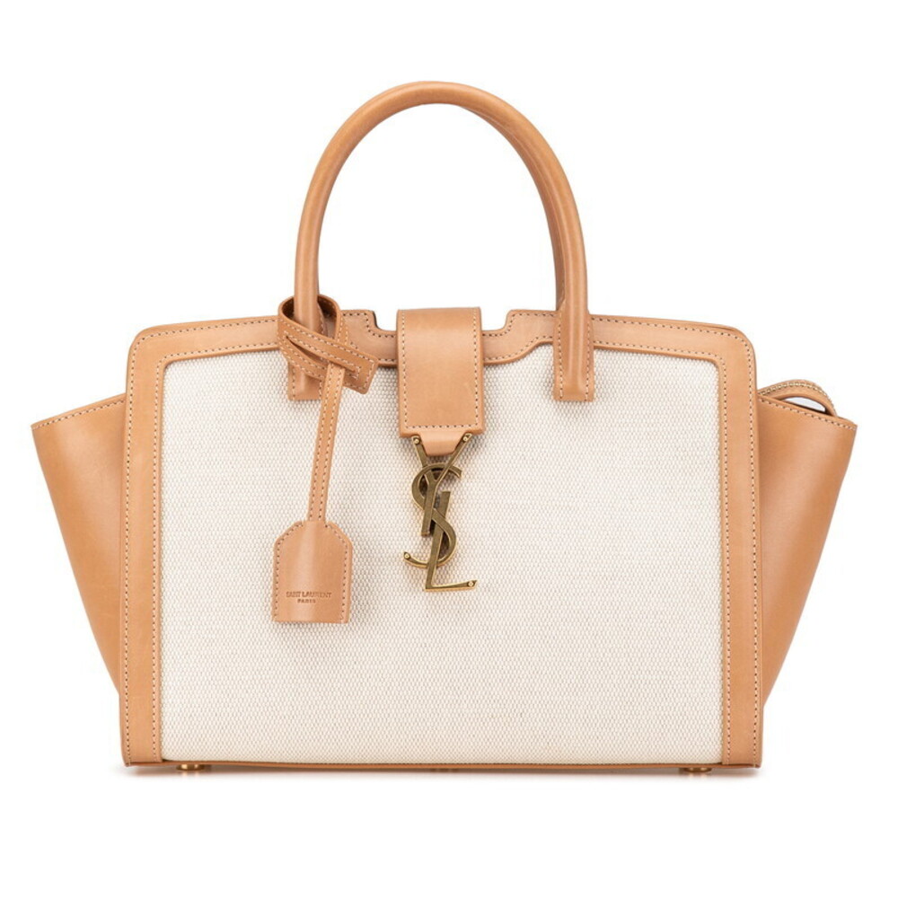 Saint Laurent YSL Monogram Downtown Handbag Beige Pink Tan Brown Canvas Leather